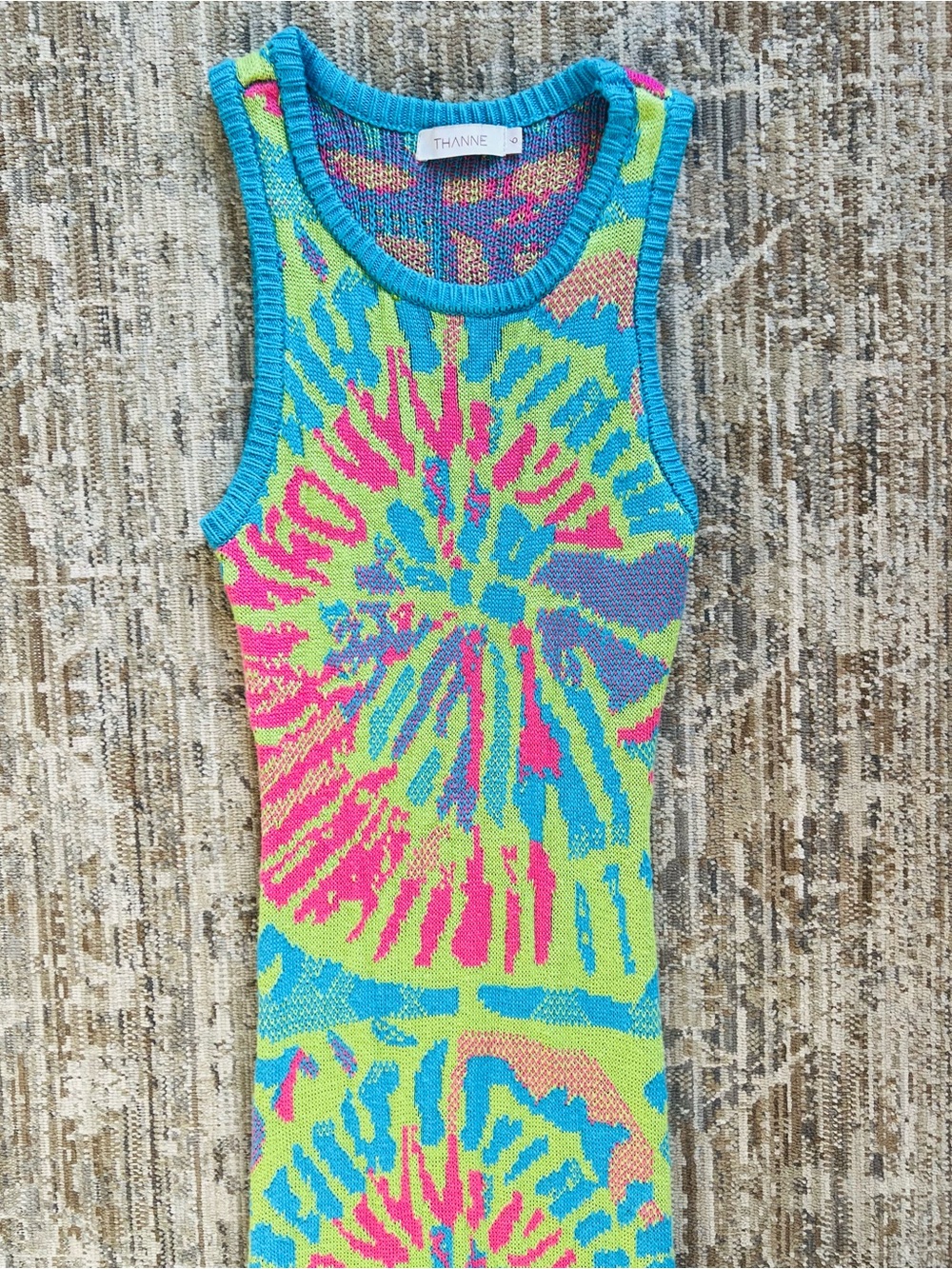 Thanne Bright Tie-Dye Knit Maxi Dress — Neon Blue & Pink